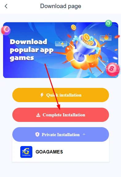 Goa Games Android APK Installation Prompt