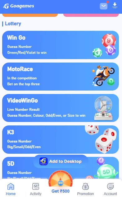 Goa Games Lottery and Win Go Selection